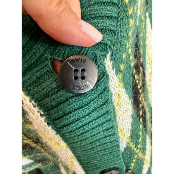 Staud Knave Cardigan in Green Cypress Argyle - Size S - Picture 6 of 8